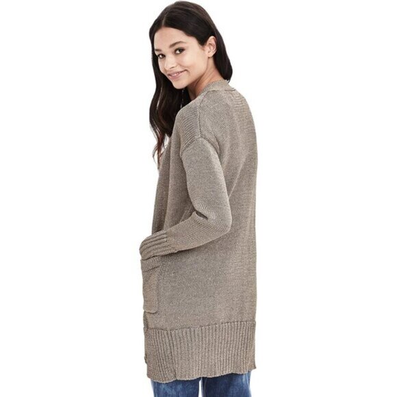 Banana Republic Metallic Chunky Knit Long Cardigan Sweater Champagne Size Small - Picture 2 of 15